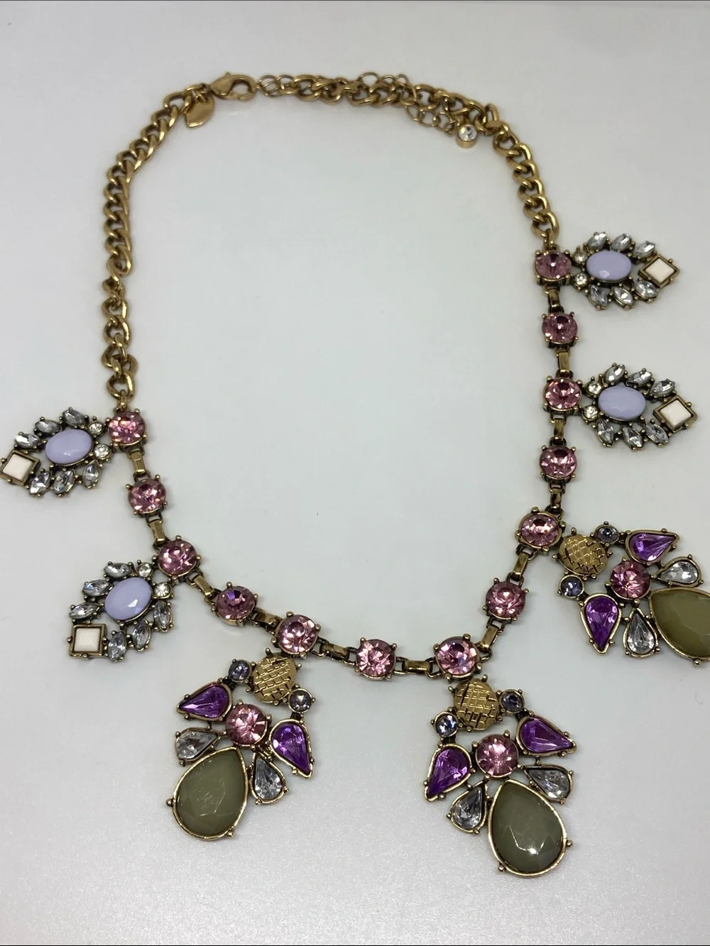 Gold-Tone Pink & Lavender Multi-Stone Statement Necklace